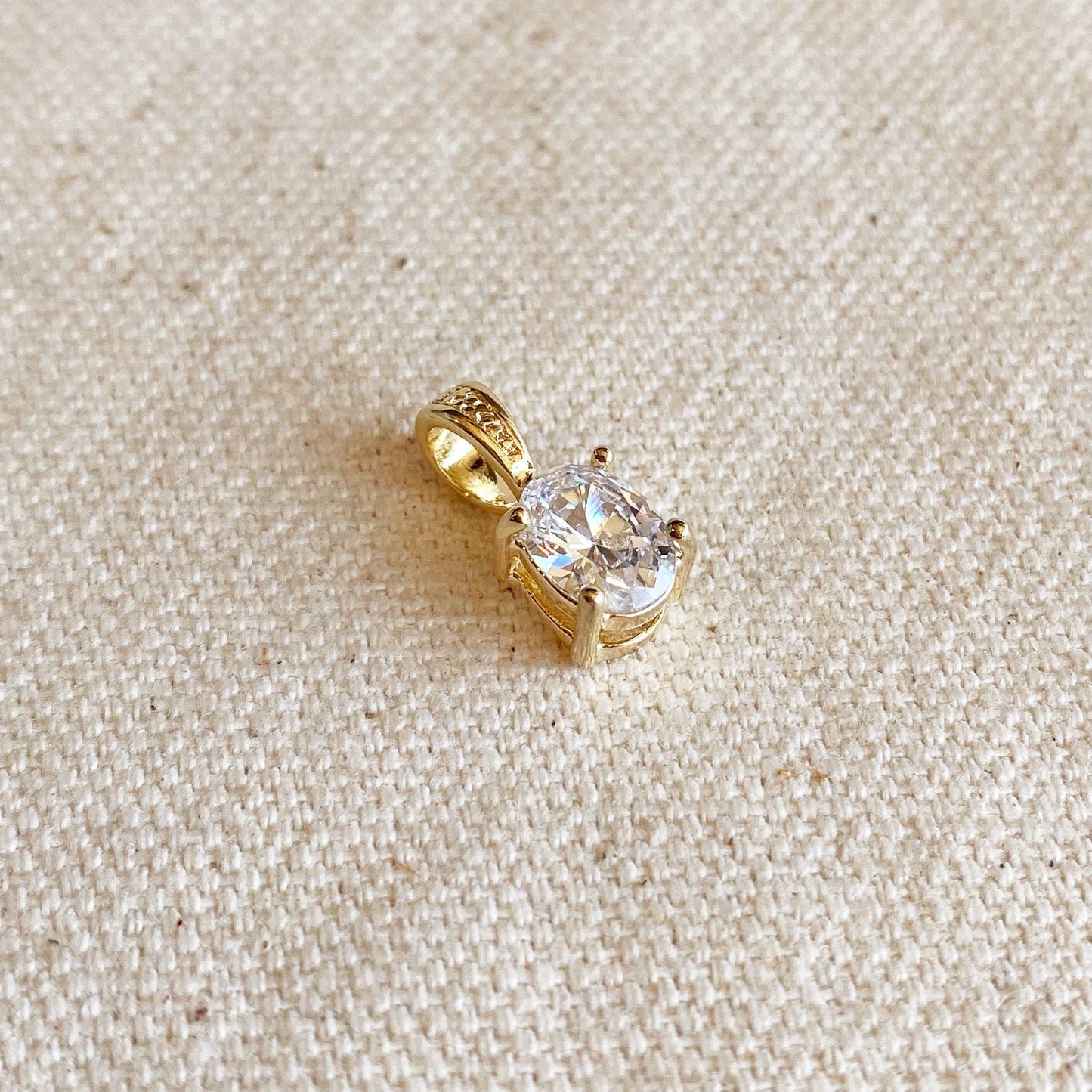 18k Gold Filled Oval CZ Charm with 16" box chain
