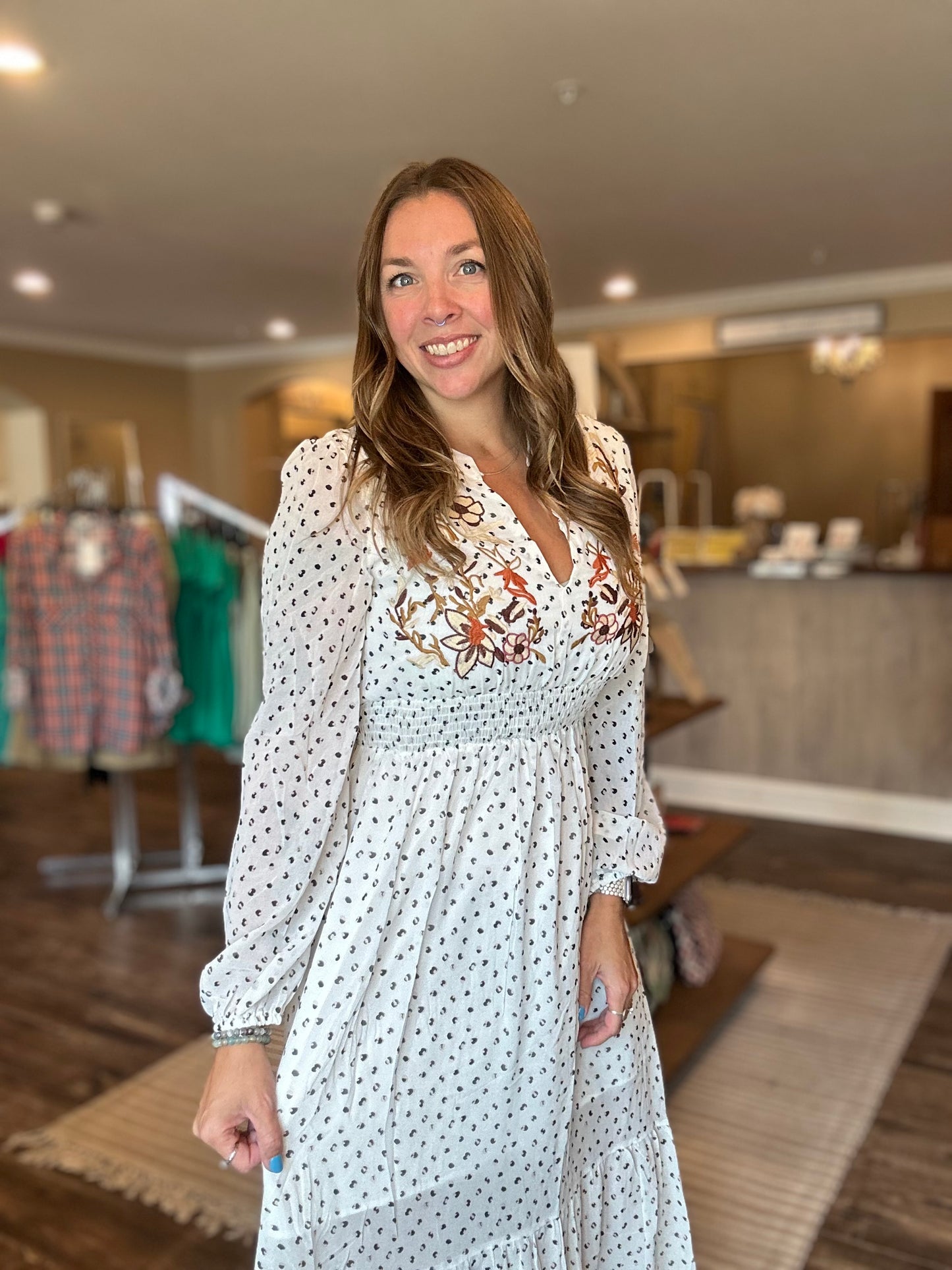 White Autumn Embroidered Dress