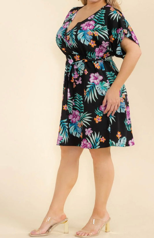 Curvy Black Tropical Dress