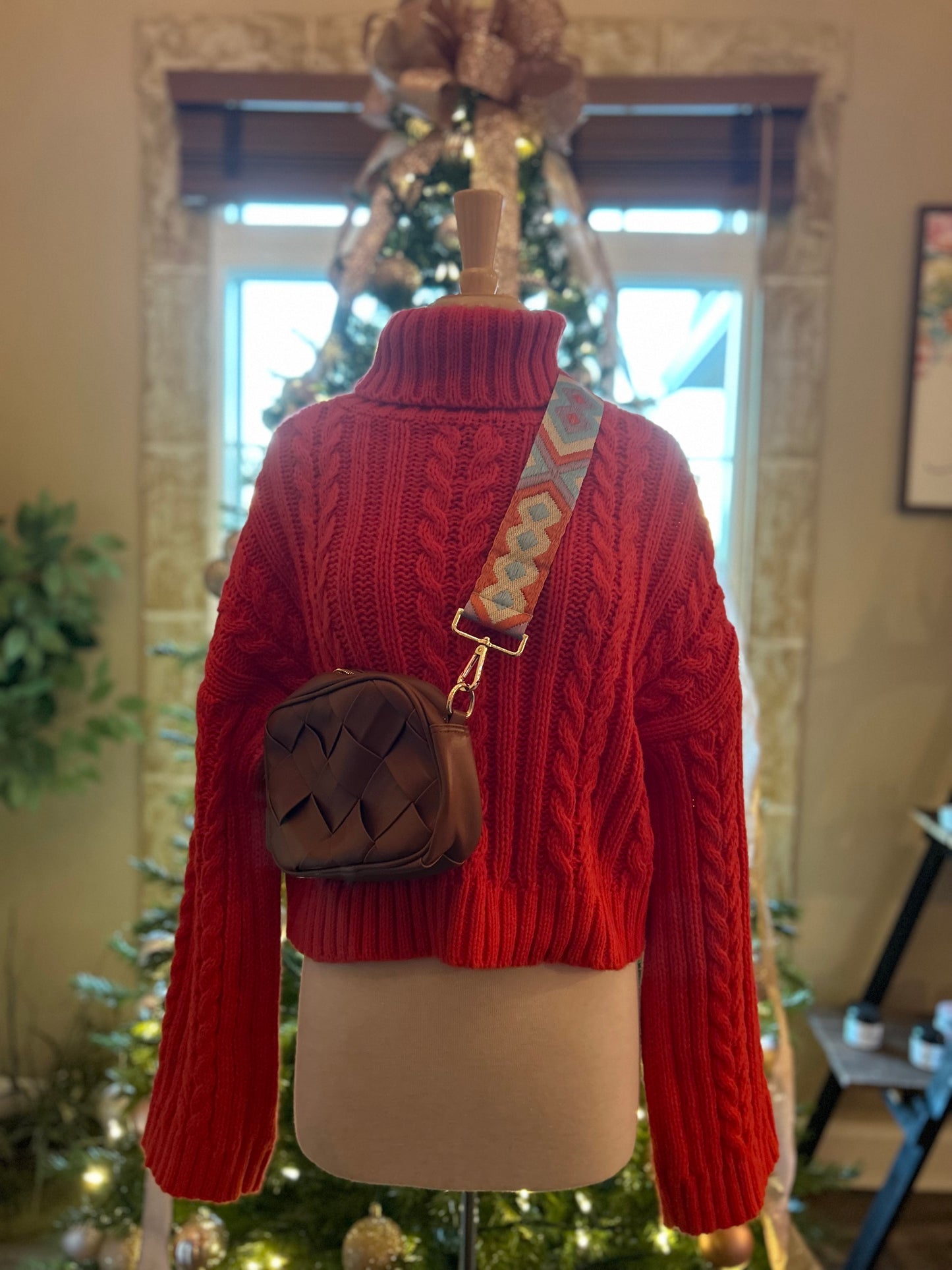 Red Cable Knit Mid Sweater