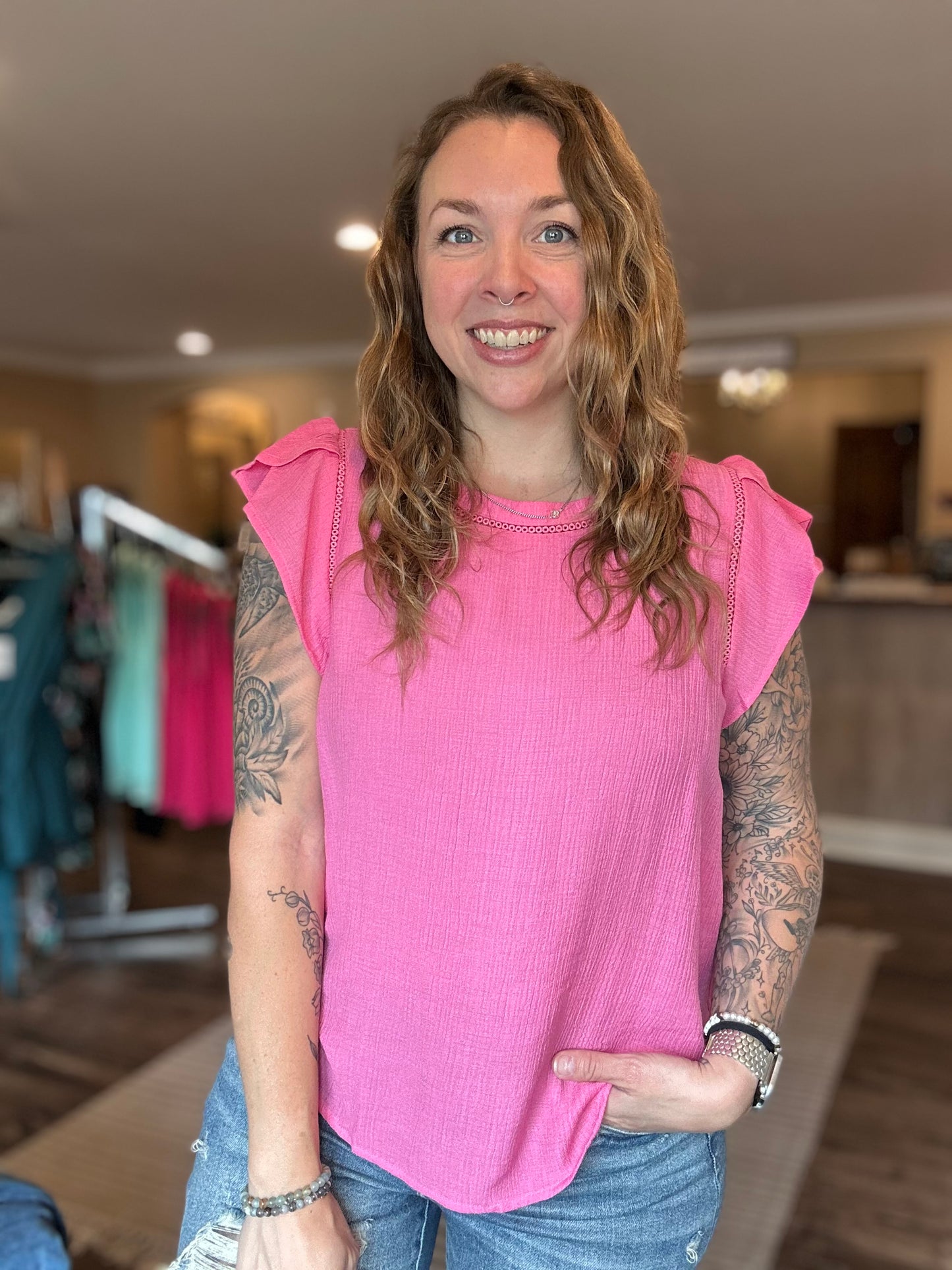 Fuchsia Tulip Sleeve Top