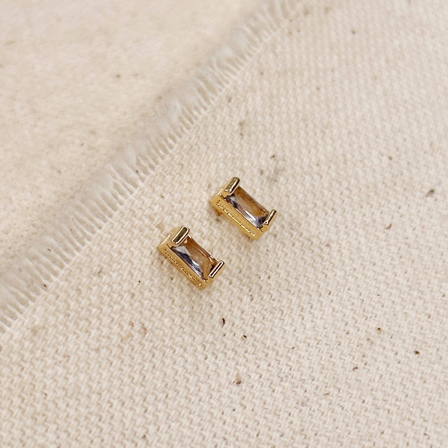 Baguette Birthstone Stud Earrings