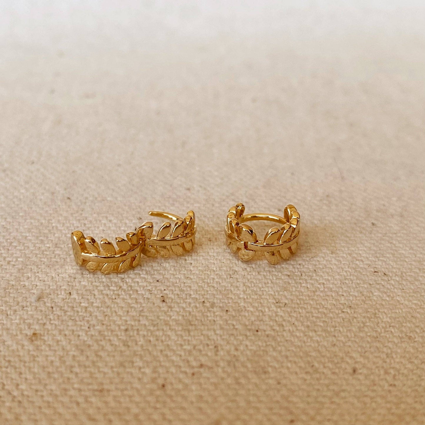 18k Gold Filled Leaf Clicker Hoop Earrings