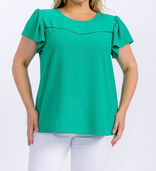Curvy Green Detailed Blouse