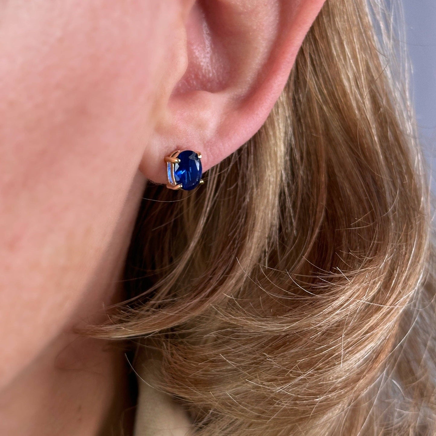 Oval Sapphire CZ Stud Earrings