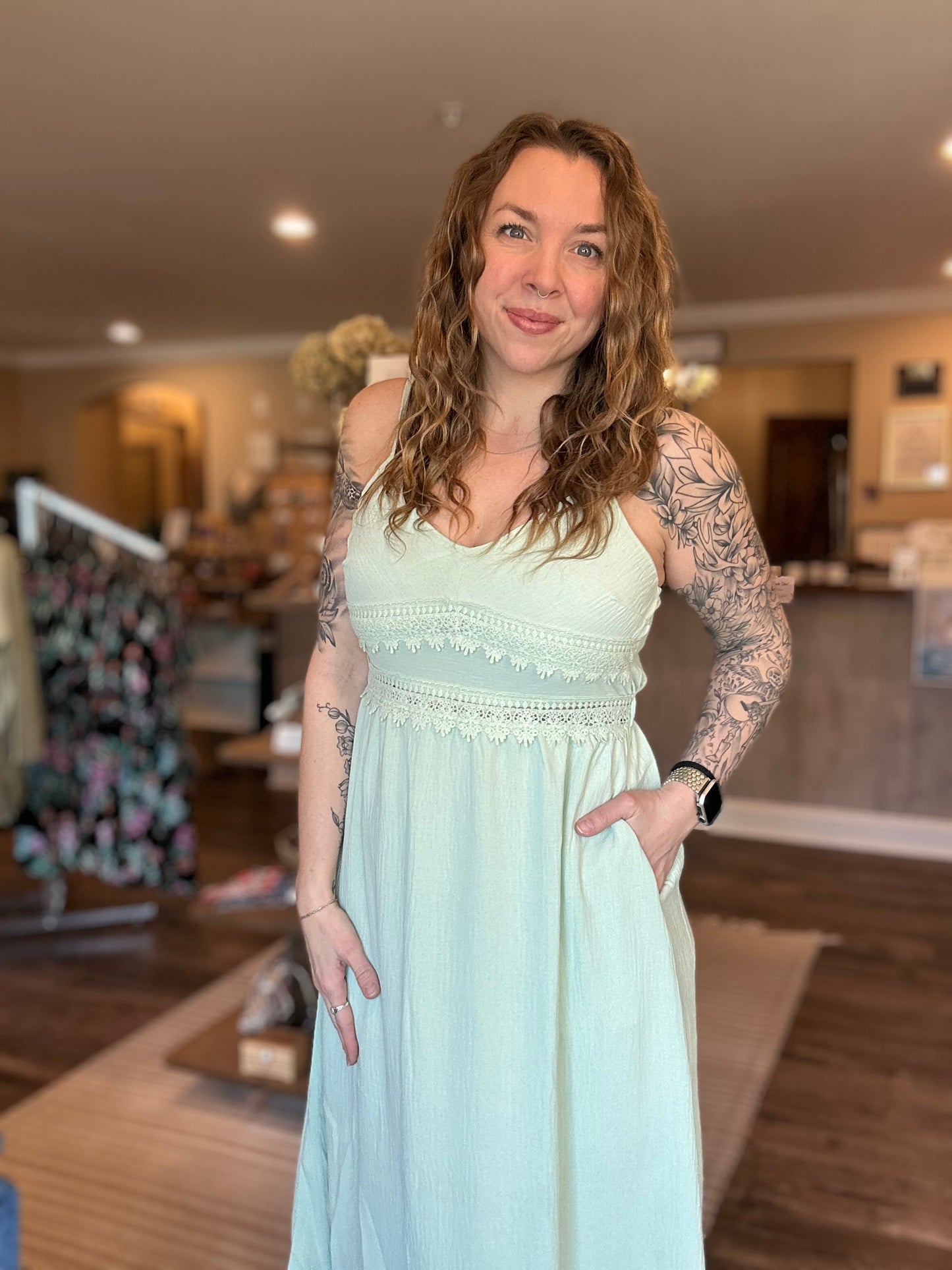 Mint Lace Pocketed Dress *ALL SALES FINAL*