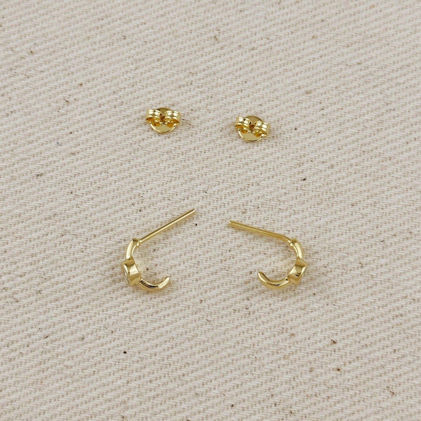 18k Gold Filled Solitaire Bezel CZ C-Hoop Earrings