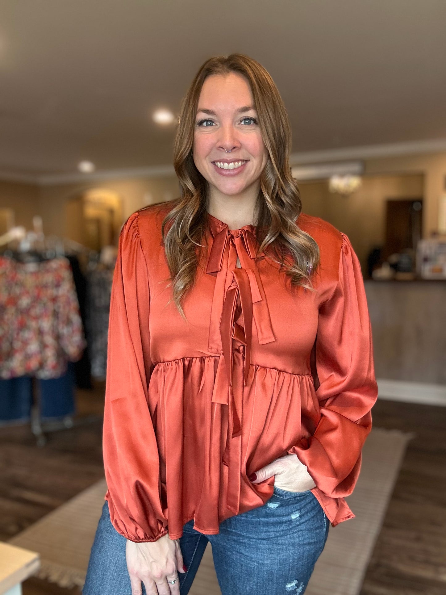Rust Bow Blouse
