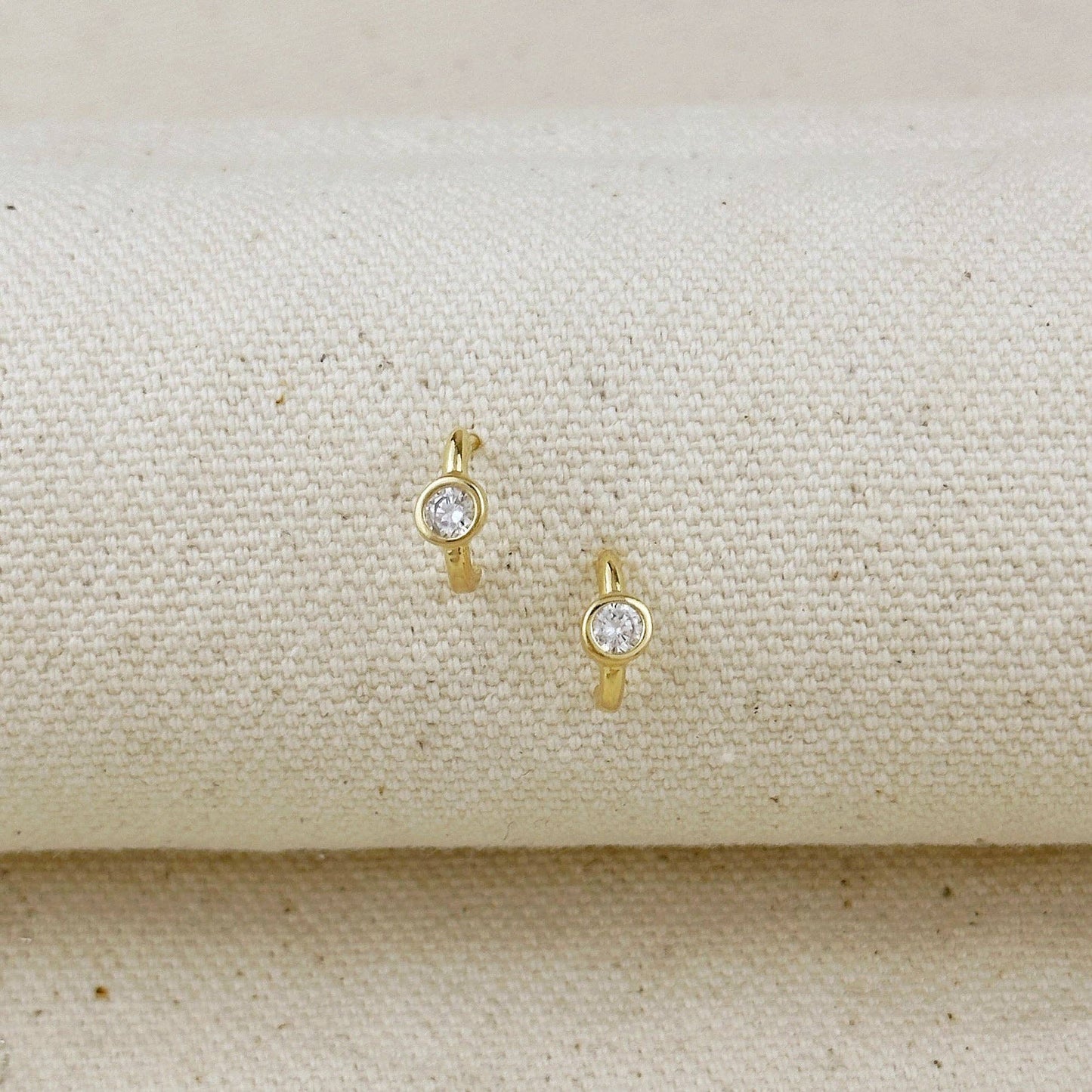 18k Gold Filled Solitaire Bezel CZ C-Hoop Earrings