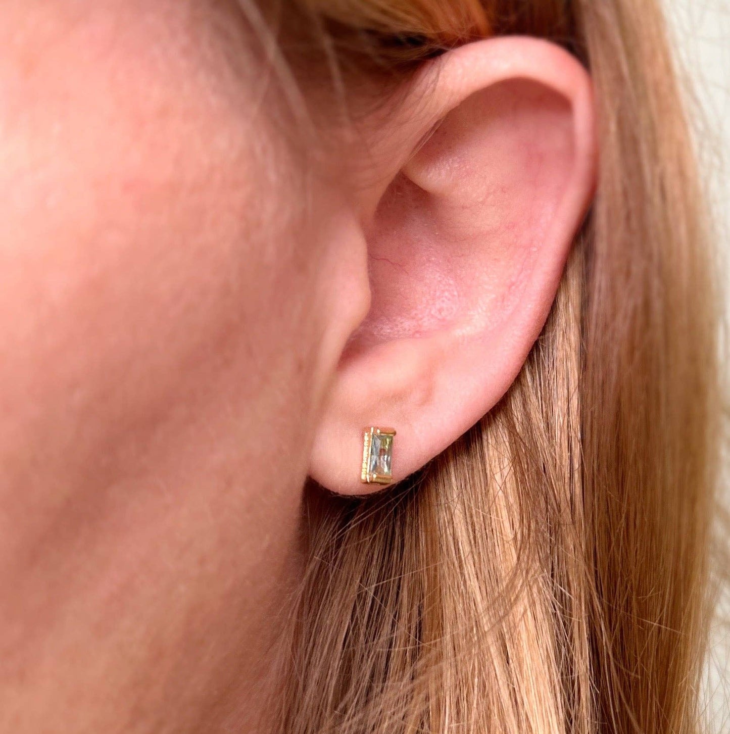 Baguette Birthstone Stud Earrings