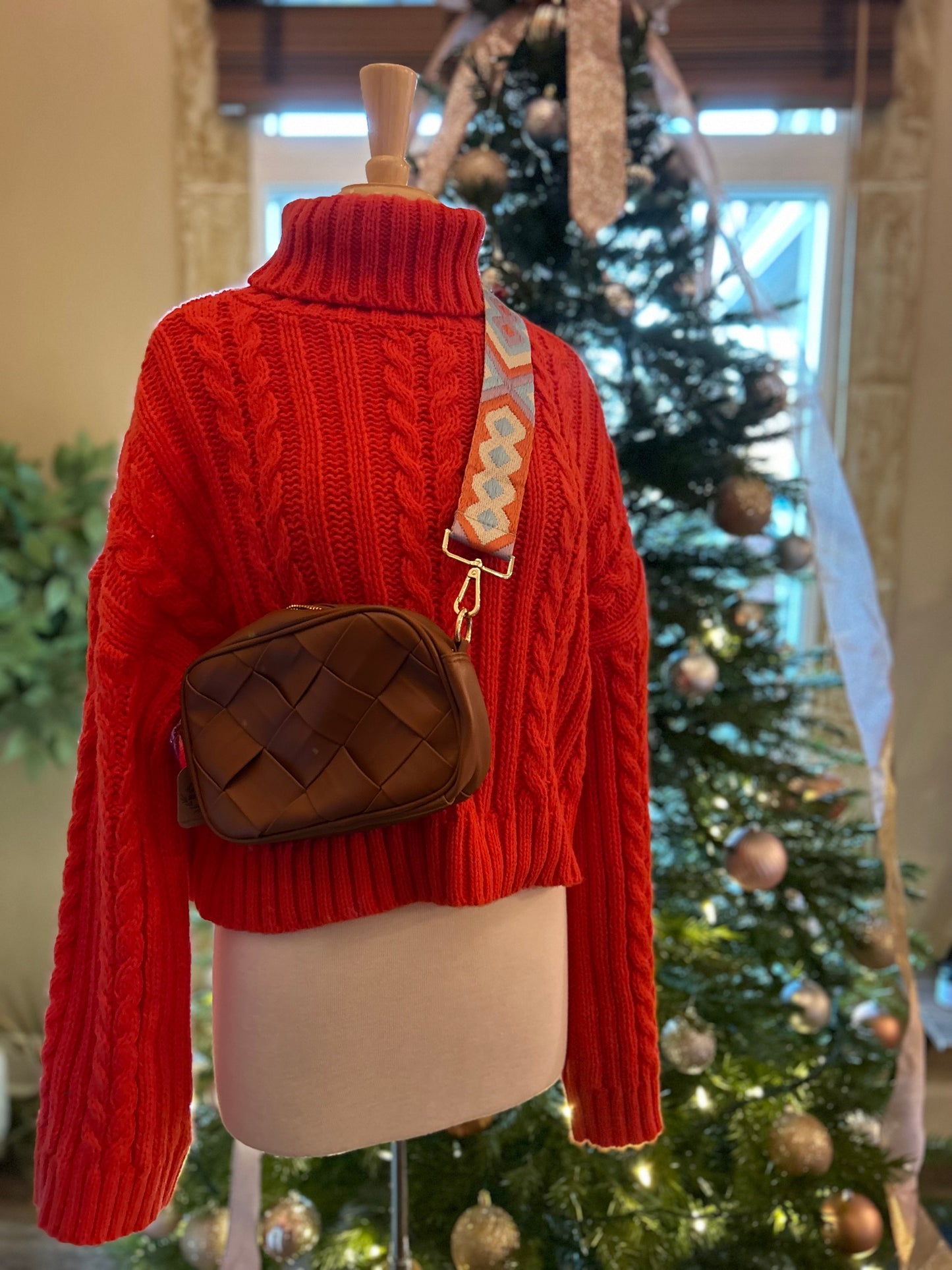 Red Cable Knit Mid Sweater