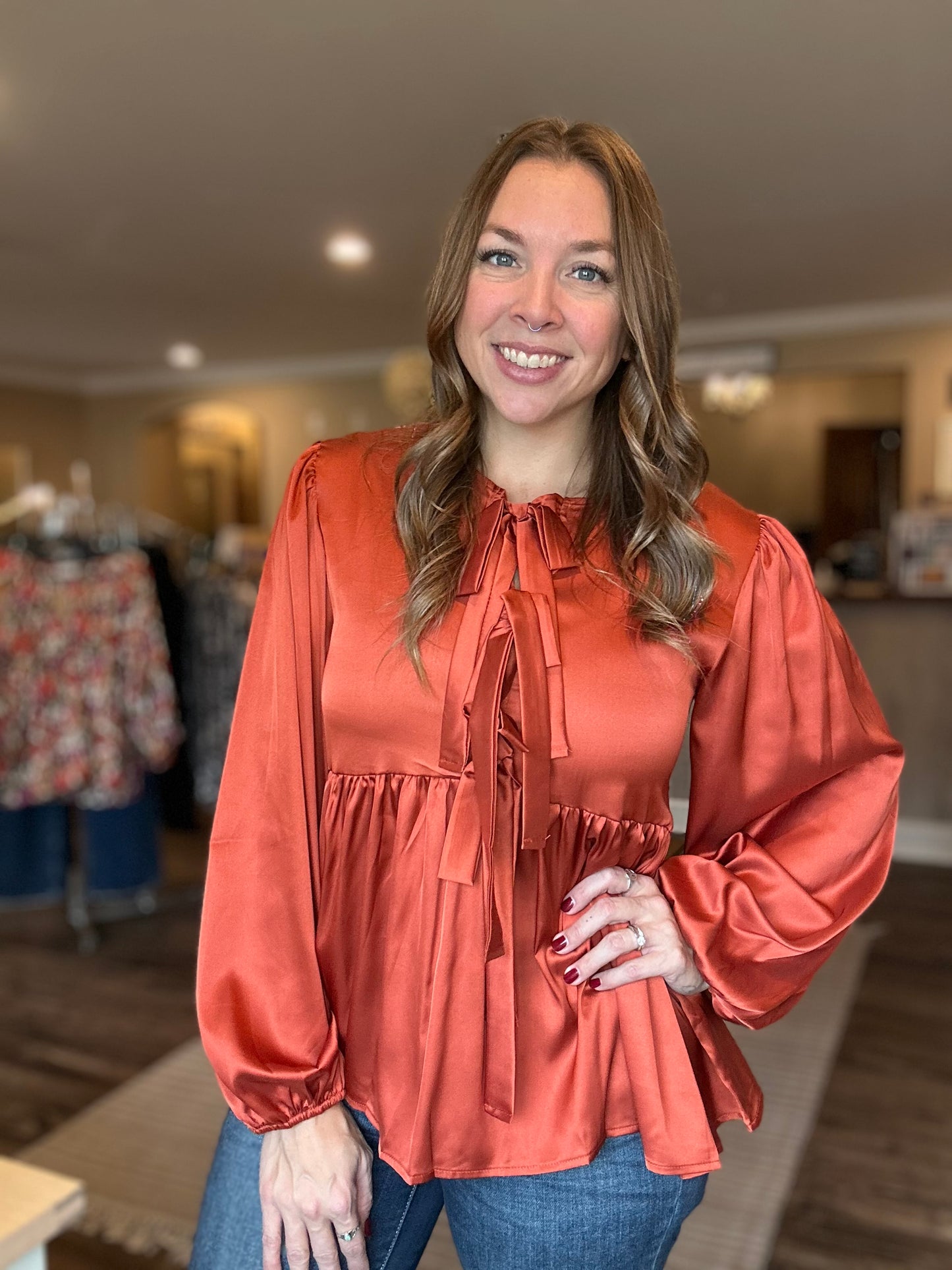 Rust Bow Blouse