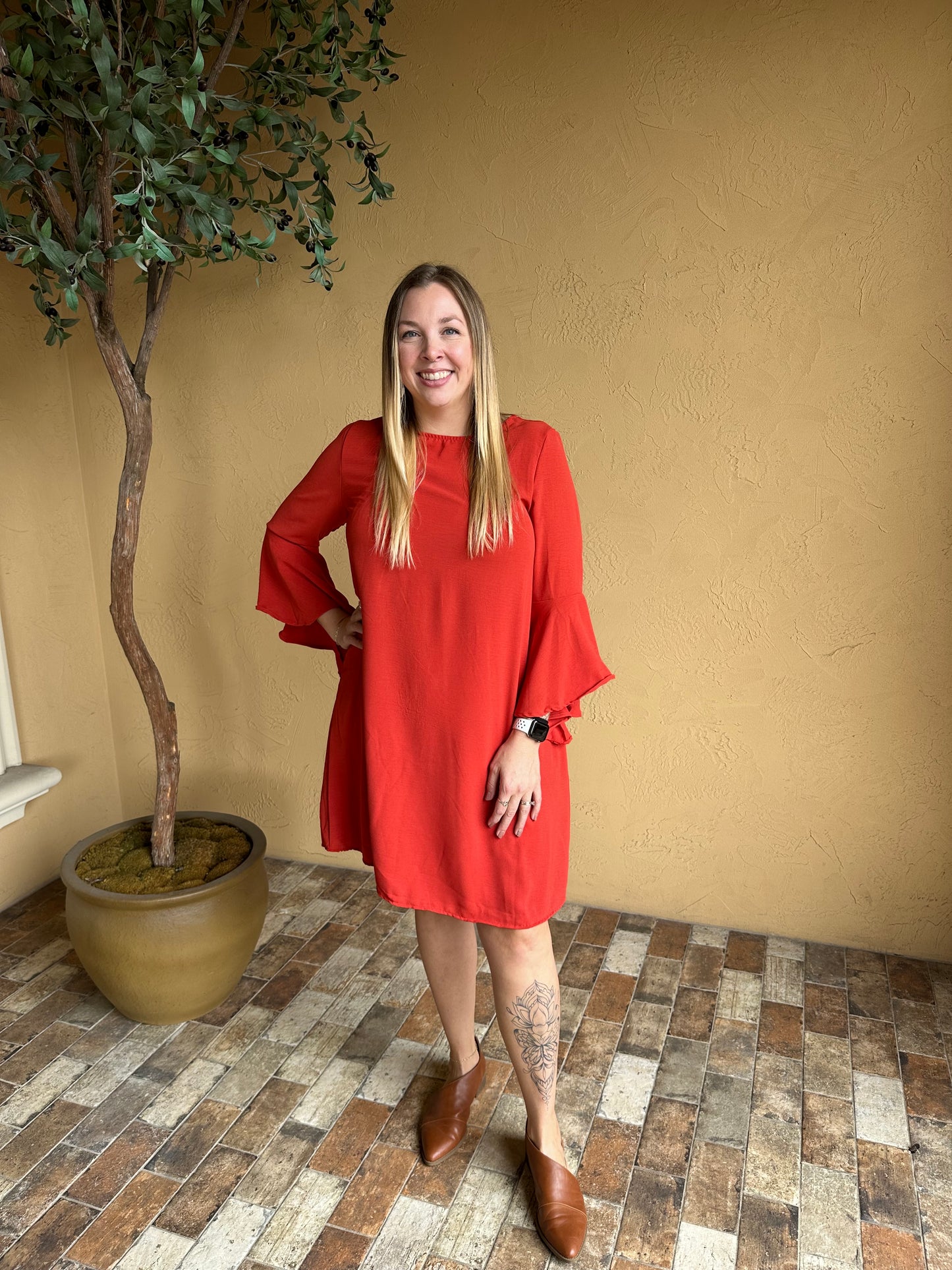 Rust Bell Sleeve Dress