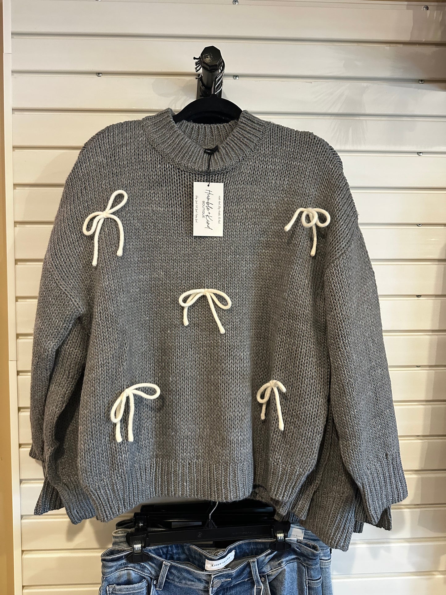 Grey Bow Detailed Sweater