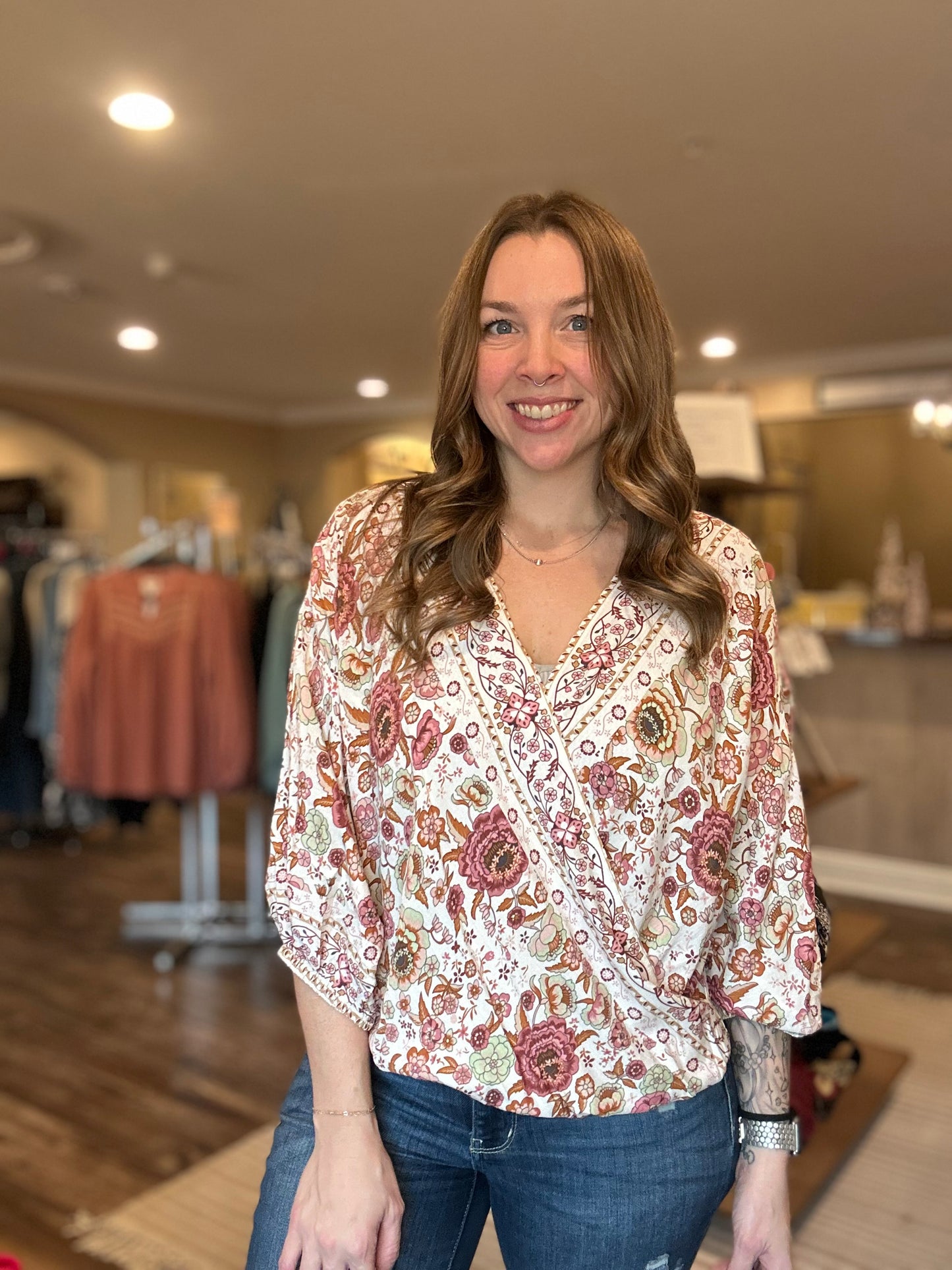 Retro Floral Brown Blouse
