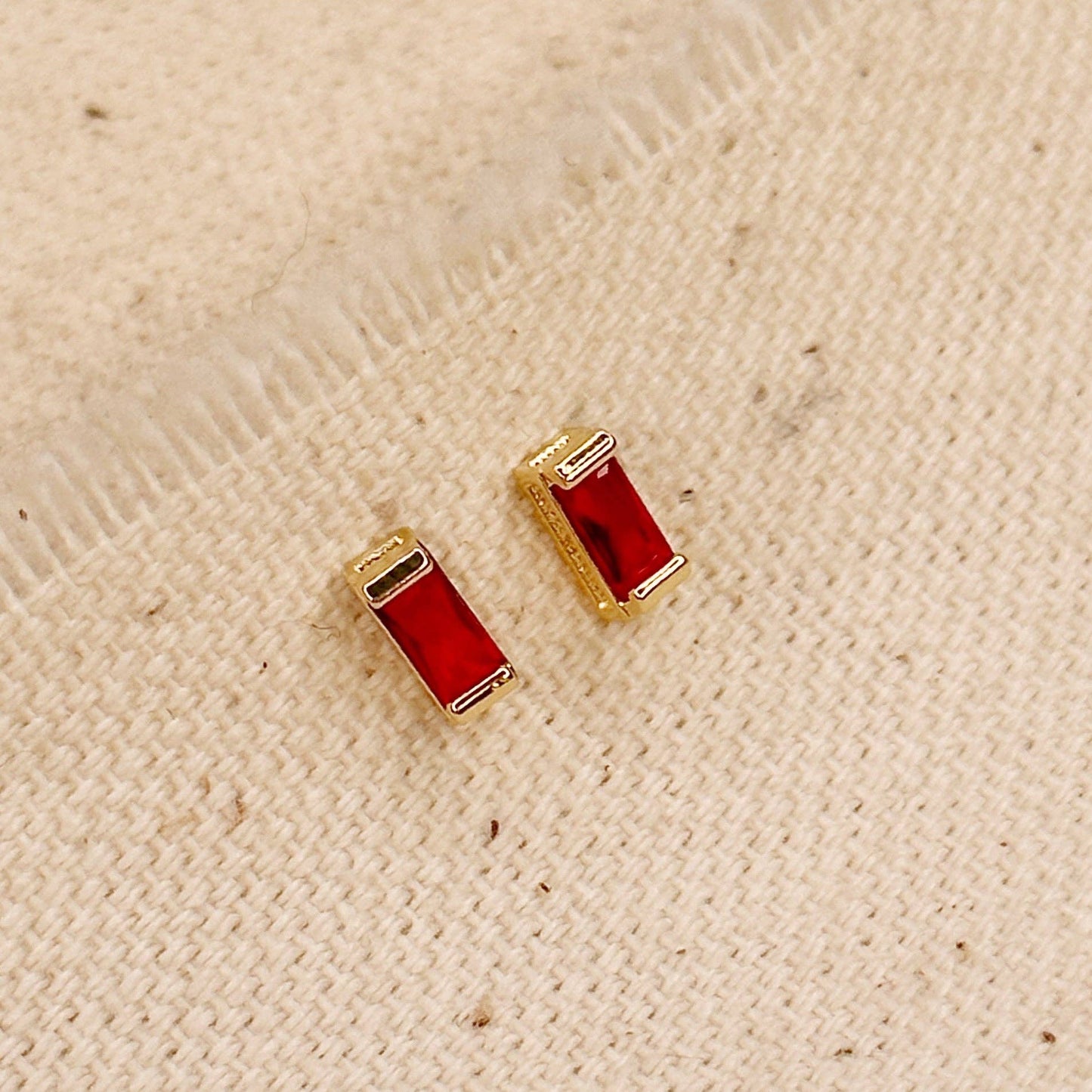 Baguette Birthstone Stud Earrings