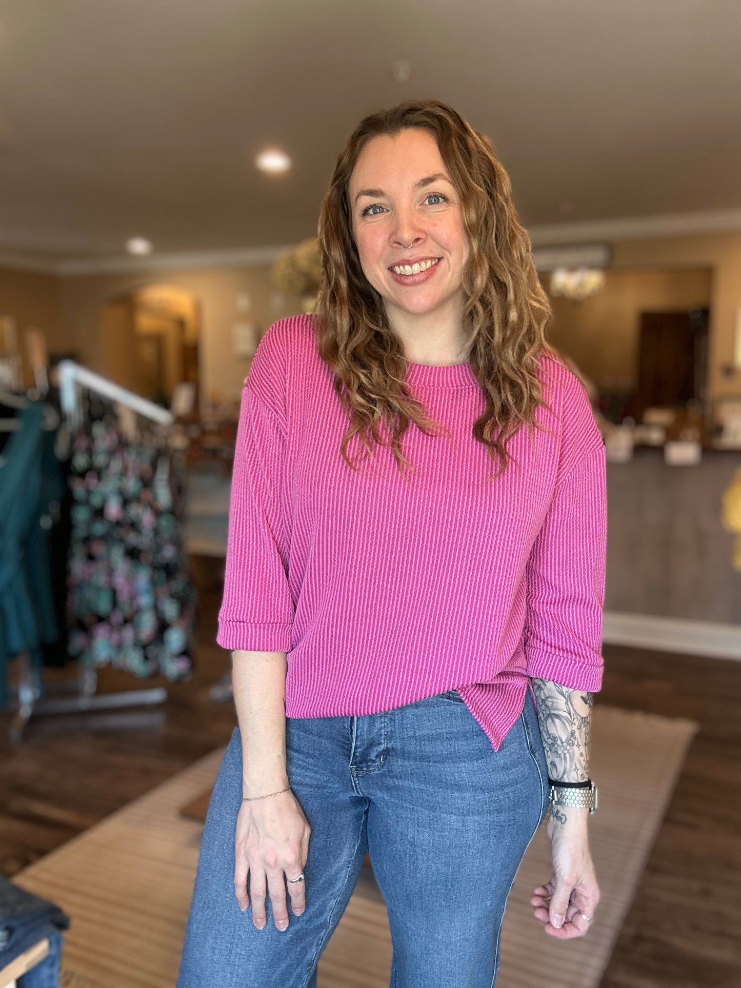 Magenta Ribbed Top