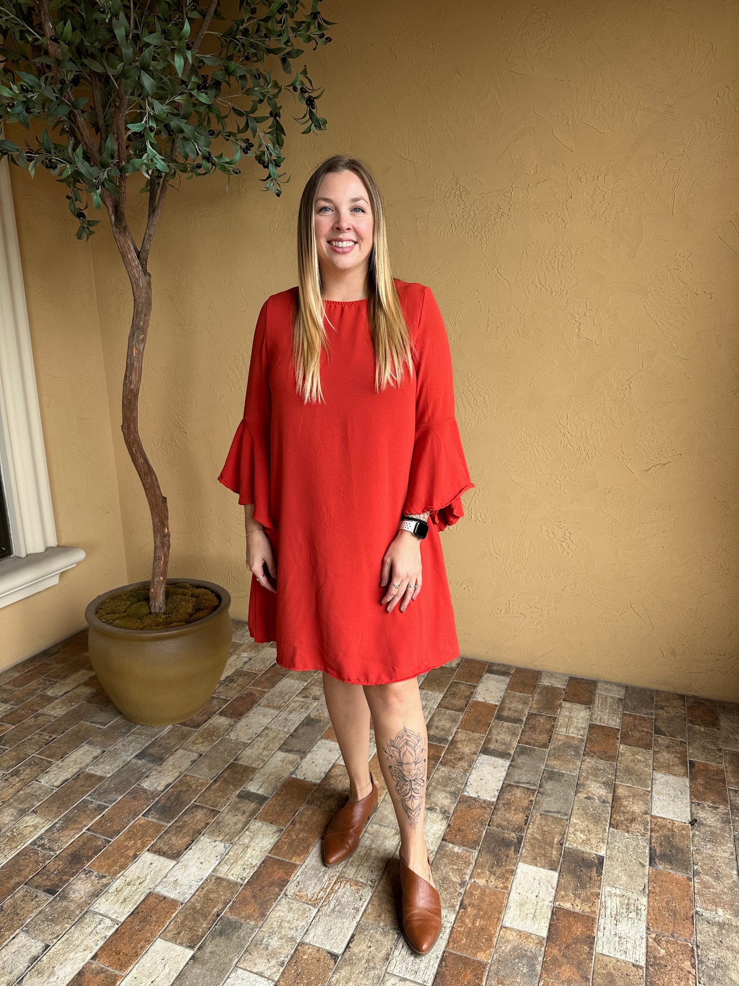 Rust Bell Sleeve Dress