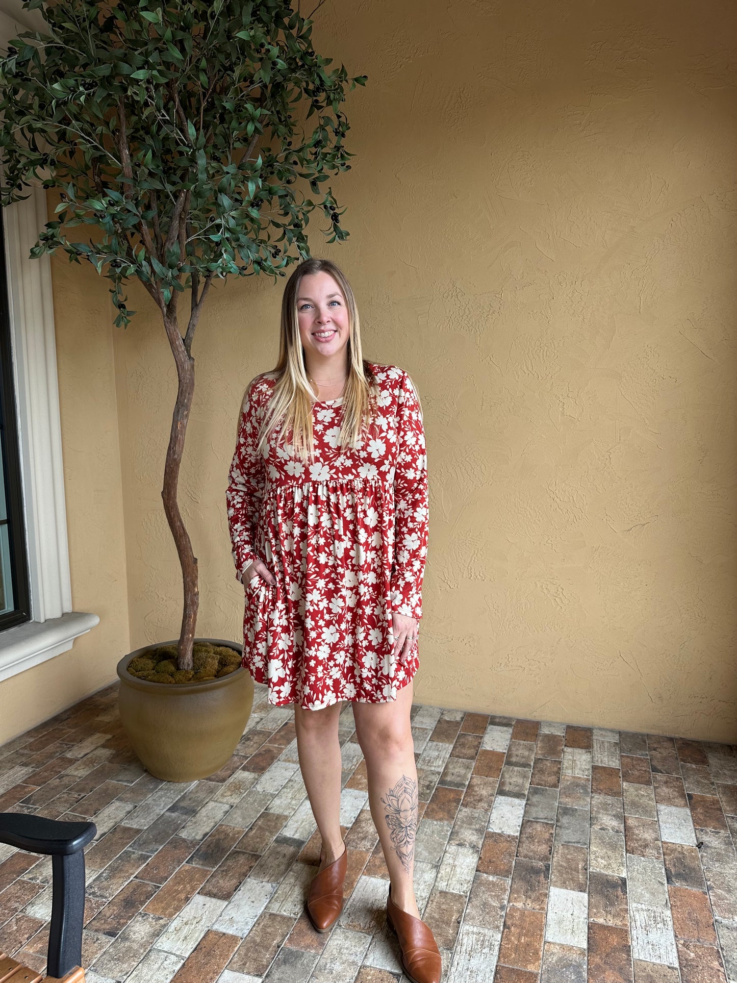 Rust & Ivory Floral Babydoll Dress