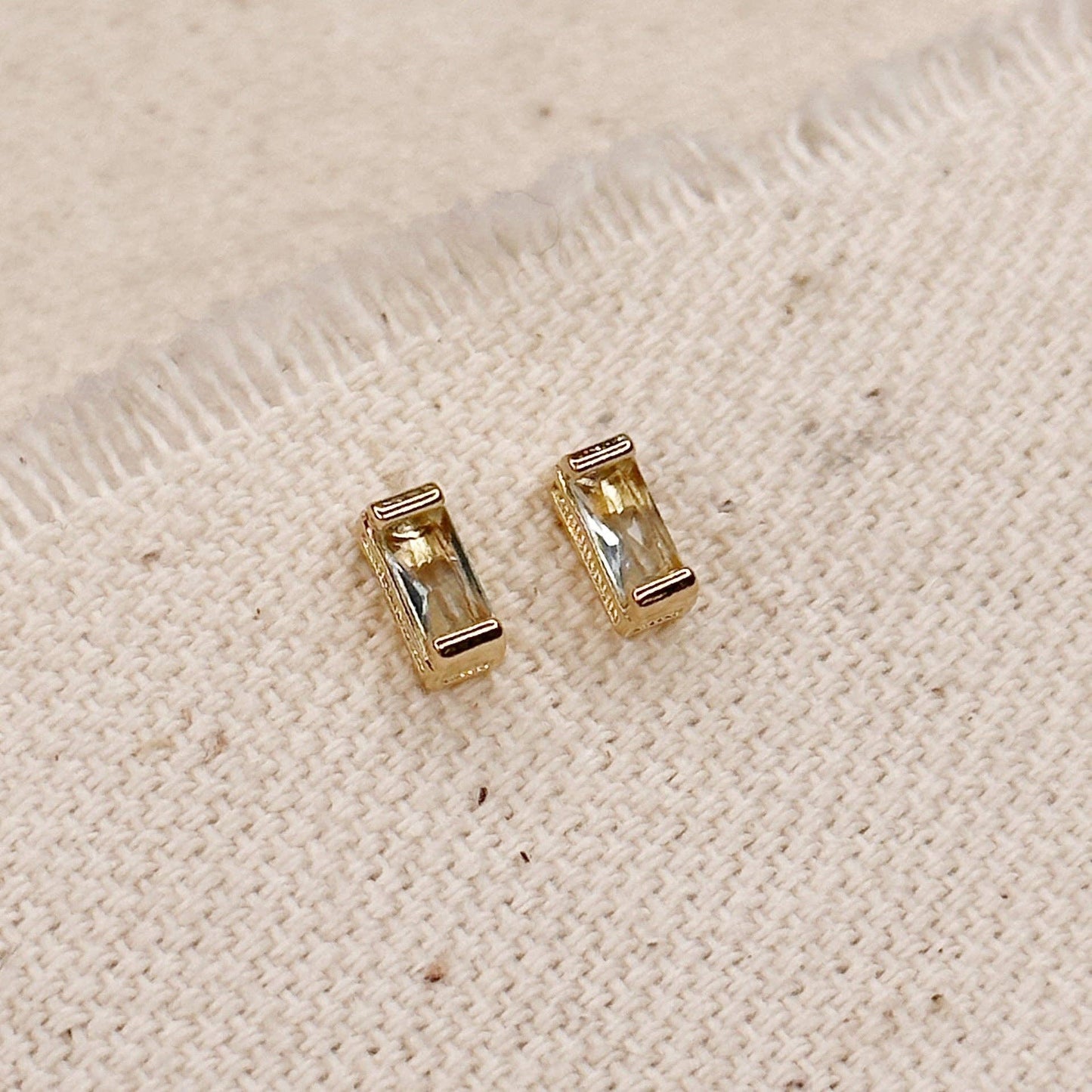 Baguette Birthstone Stud Earrings