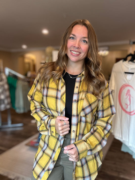 Mustard Plaid Button Up