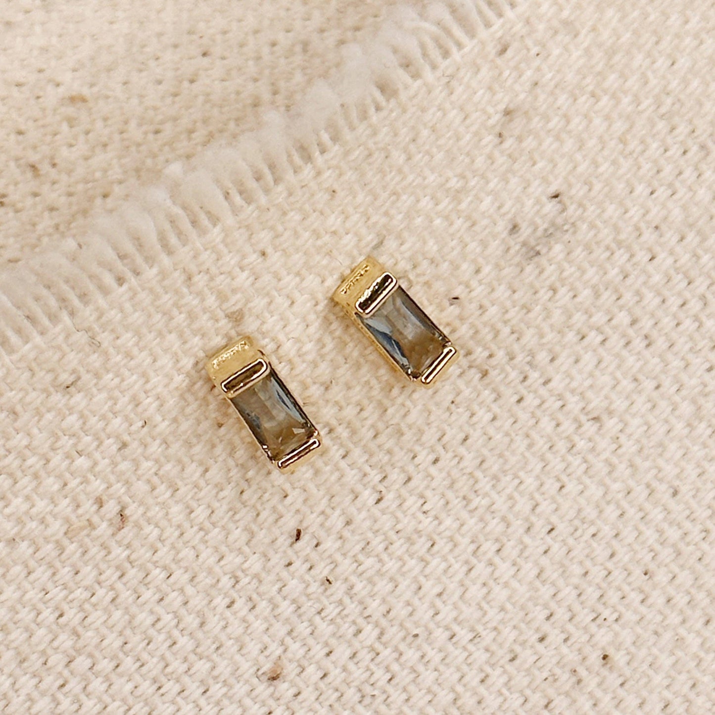 Baguette Birthstone Stud Earrings