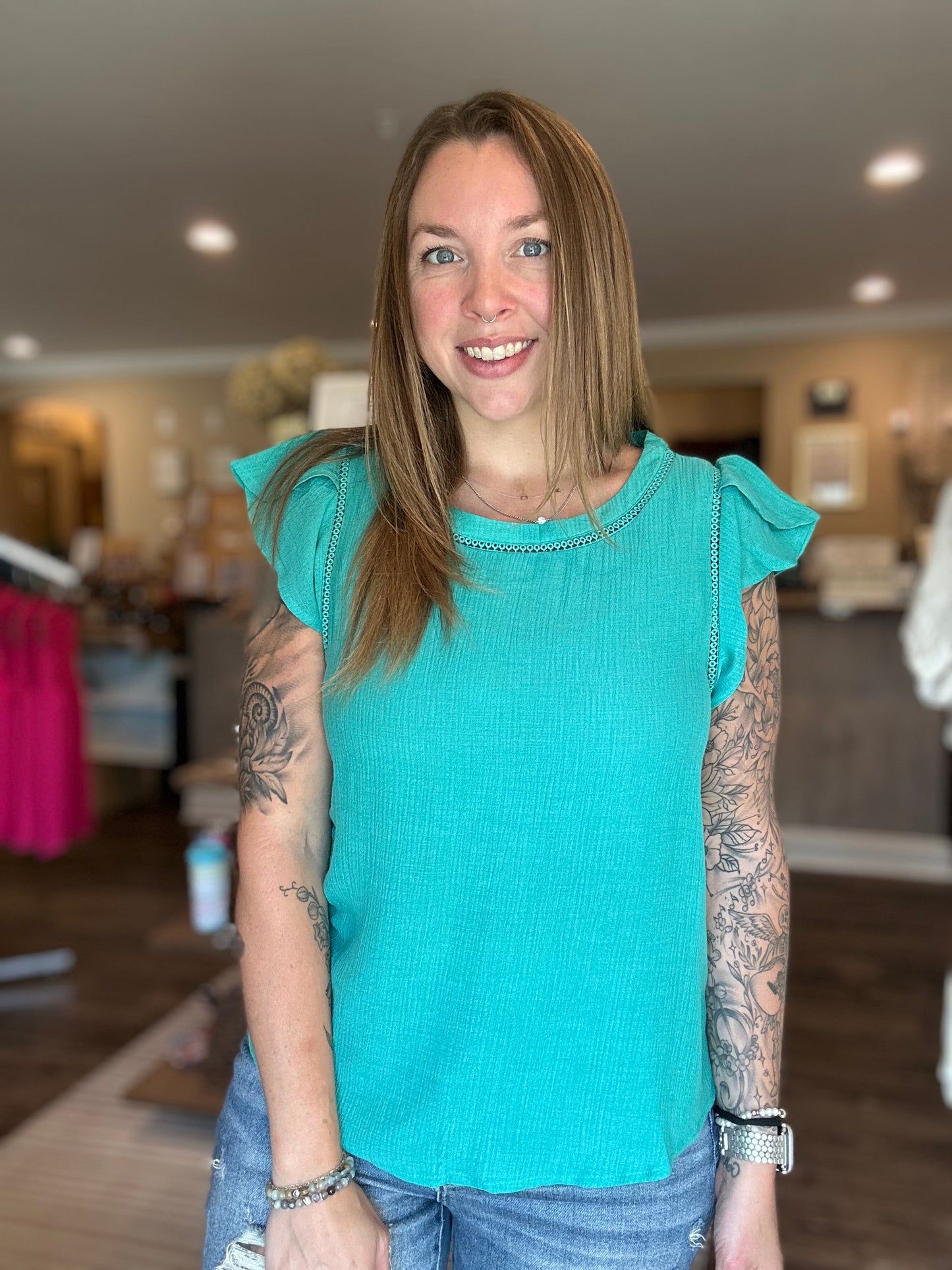Emerald Tulip Sleeve Top