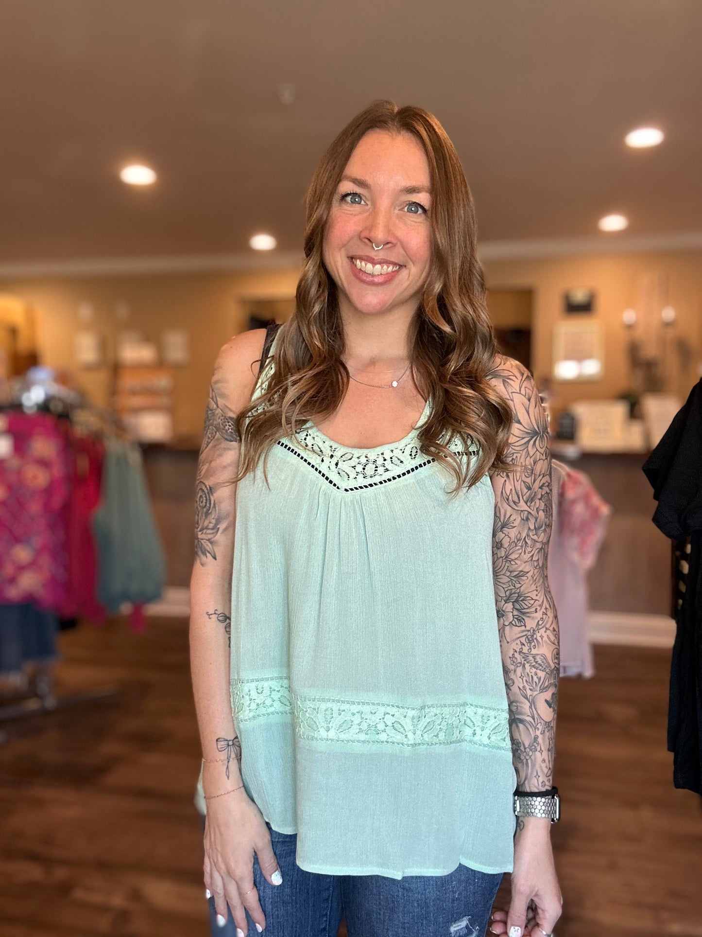 Mint Lace Inset Tank