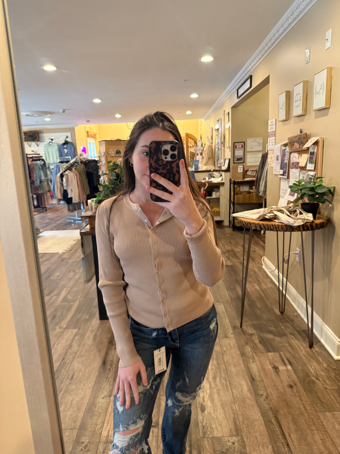 Khaki Snap Down Knit Cardigan *ALL SALES FINAL*