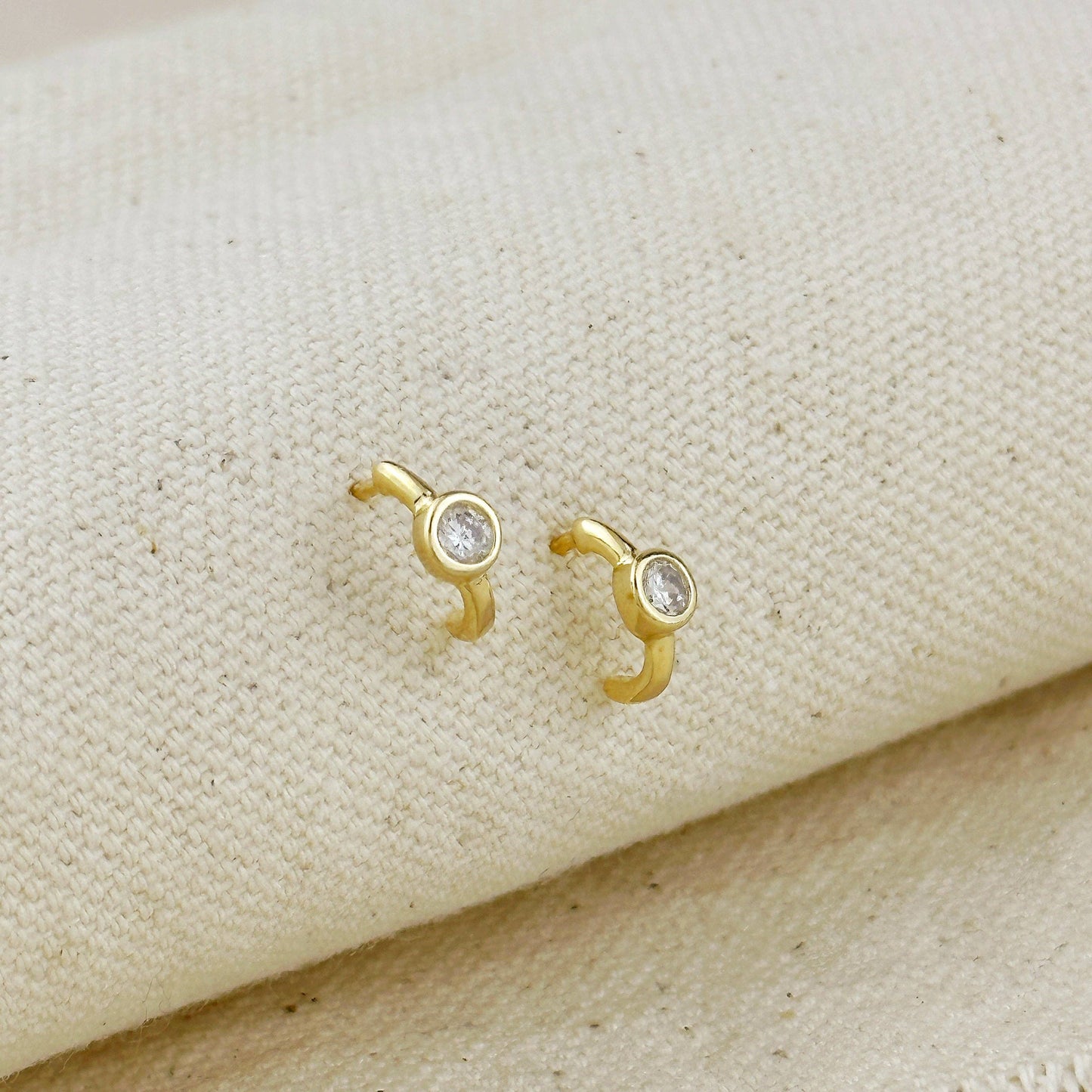 18k Gold Filled Solitaire Bezel CZ C-Hoop Earrings