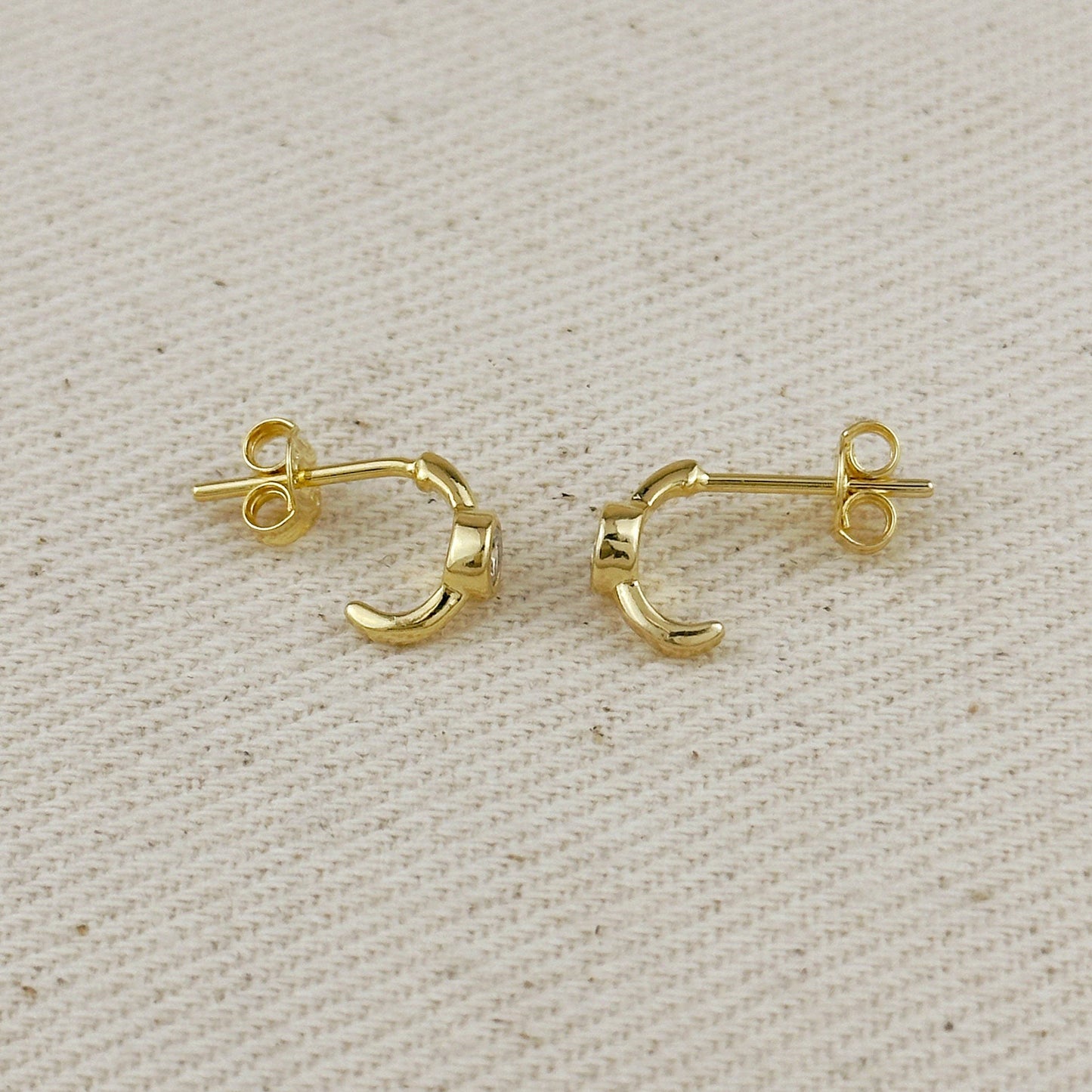 18k Gold Filled Solitaire Bezel CZ C-Hoop Earrings