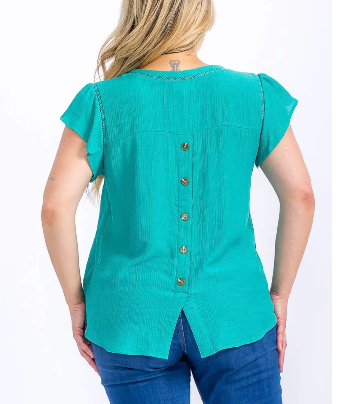 Curvy Emerald Back Button Blouse