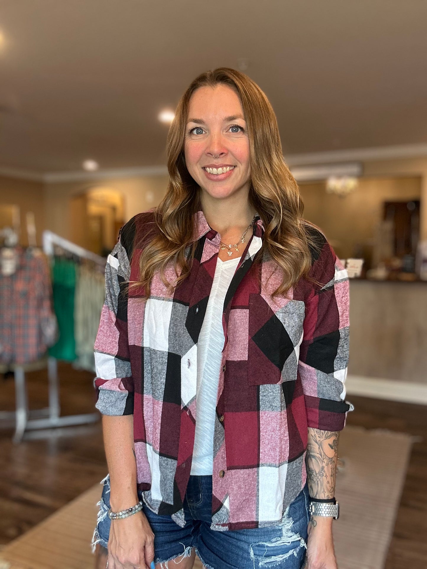 Short Plaid Button Up