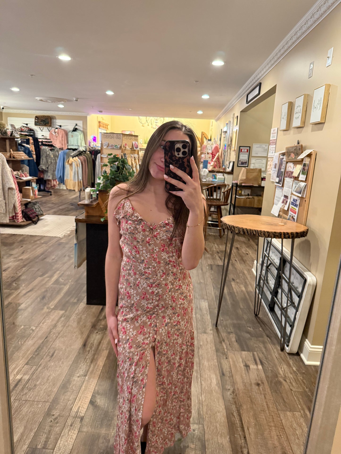 Pink & Taupe Floral Maxi Dress *ALL SALES ARE FINAL*