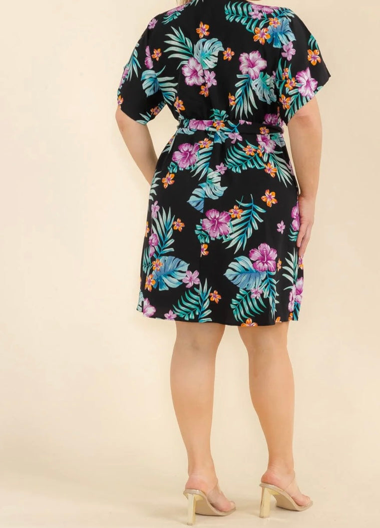Curvy Black Tropical Dress