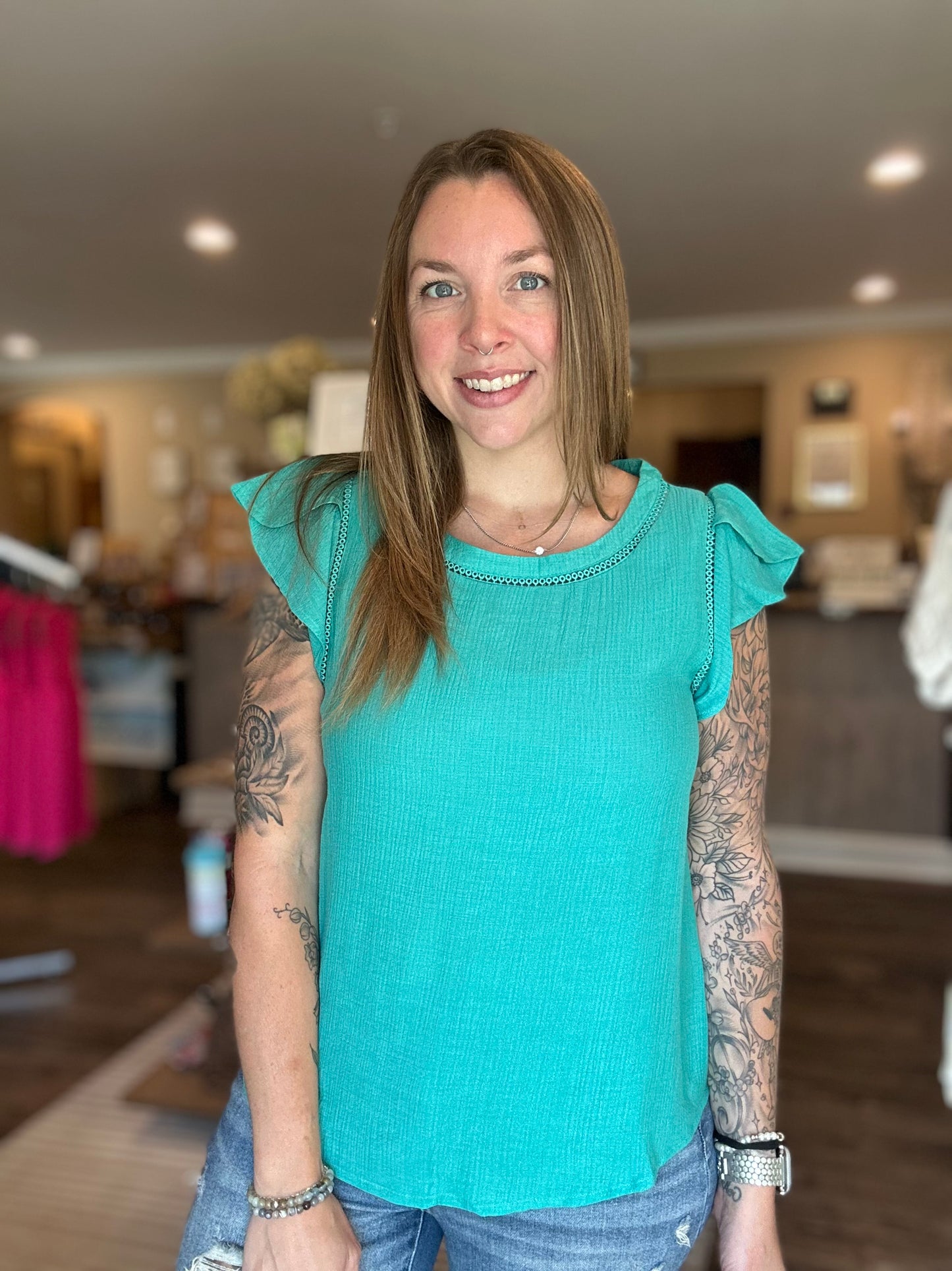 Emerald Tulip Sleeve Top