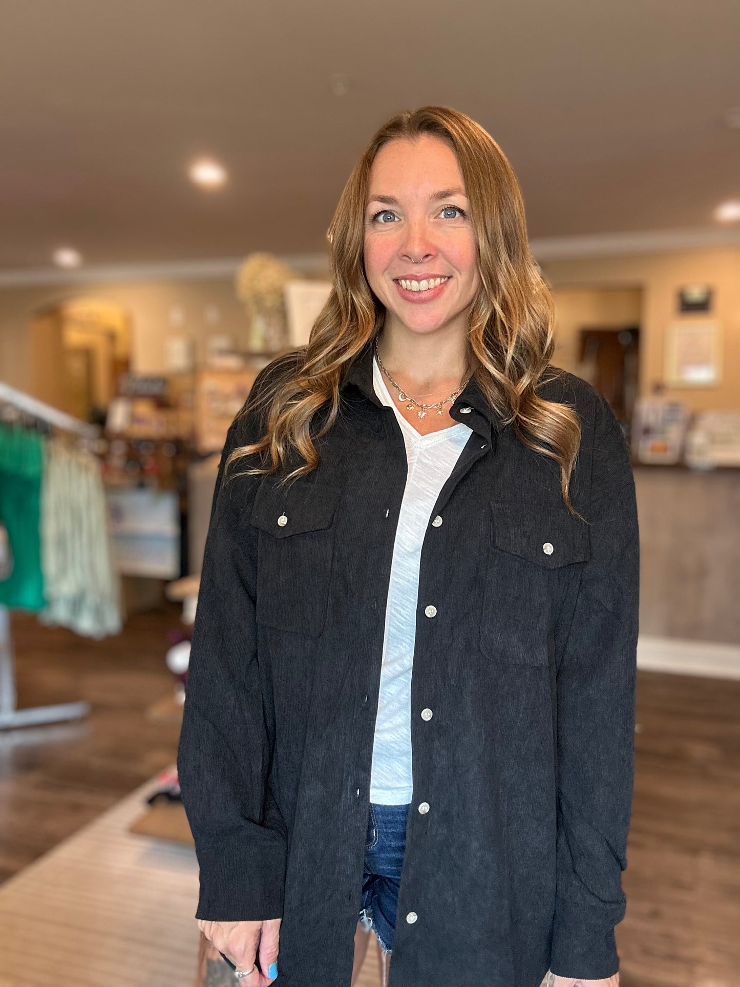 Black Corduroy Button Up