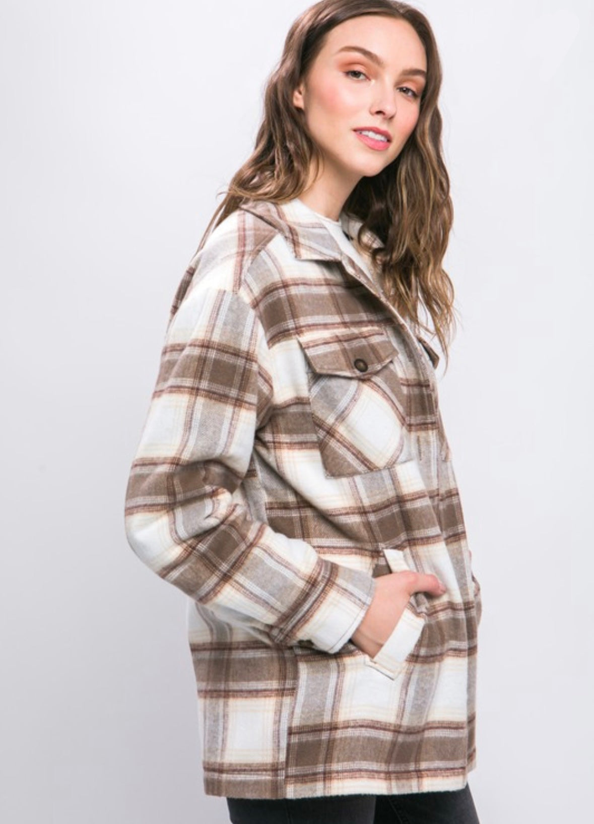 Cocoa Plaid Sherpa Lined Jacket