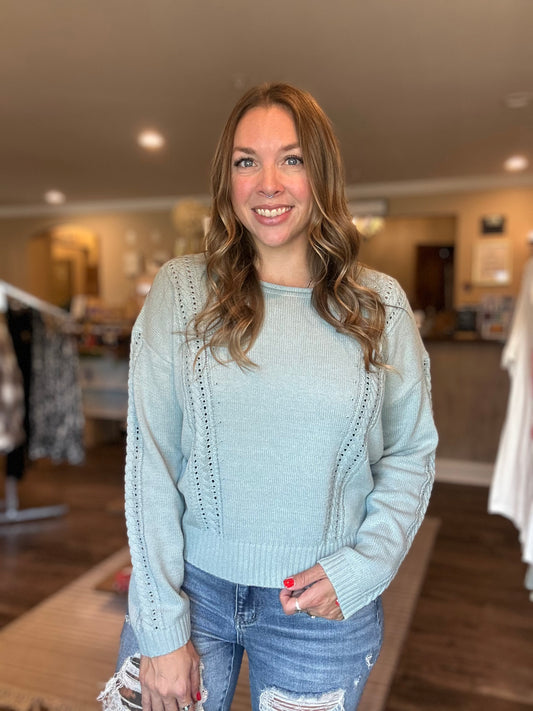 Stone Blue Eyelet Sweater
