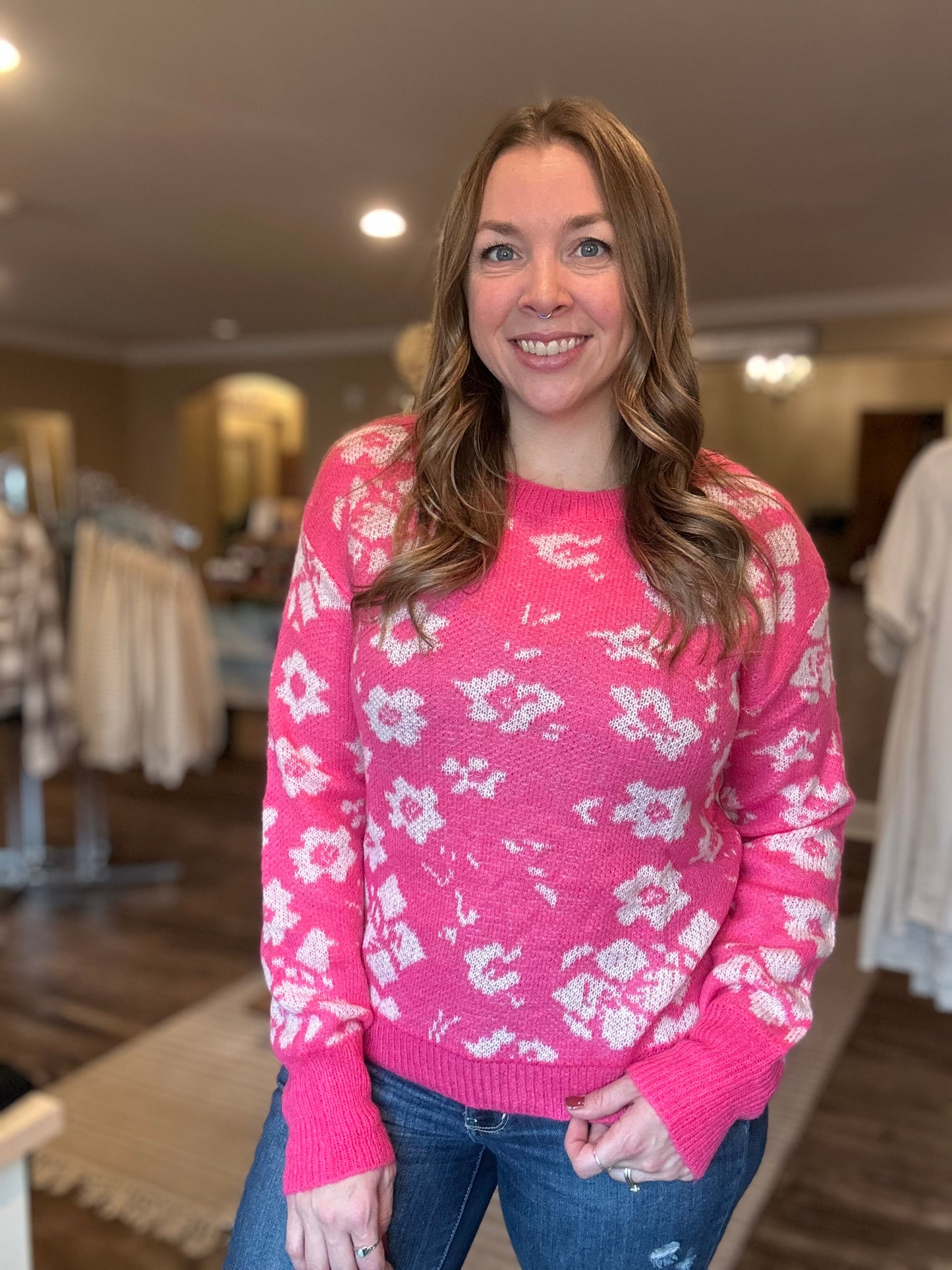 Hot Pink Floral Sweater