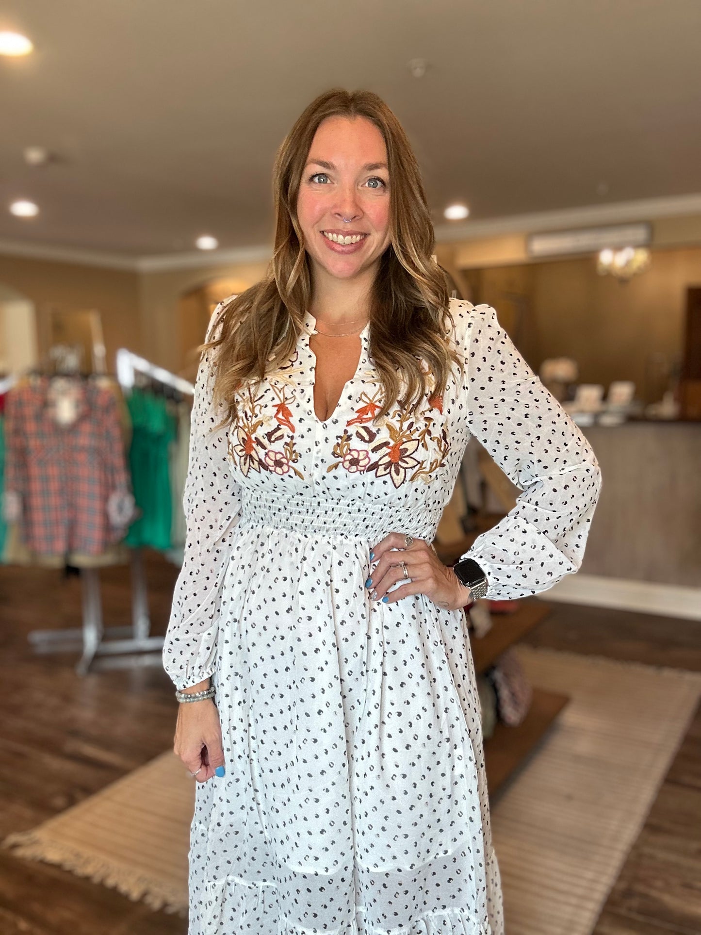 White Autumn Embroidered Dress