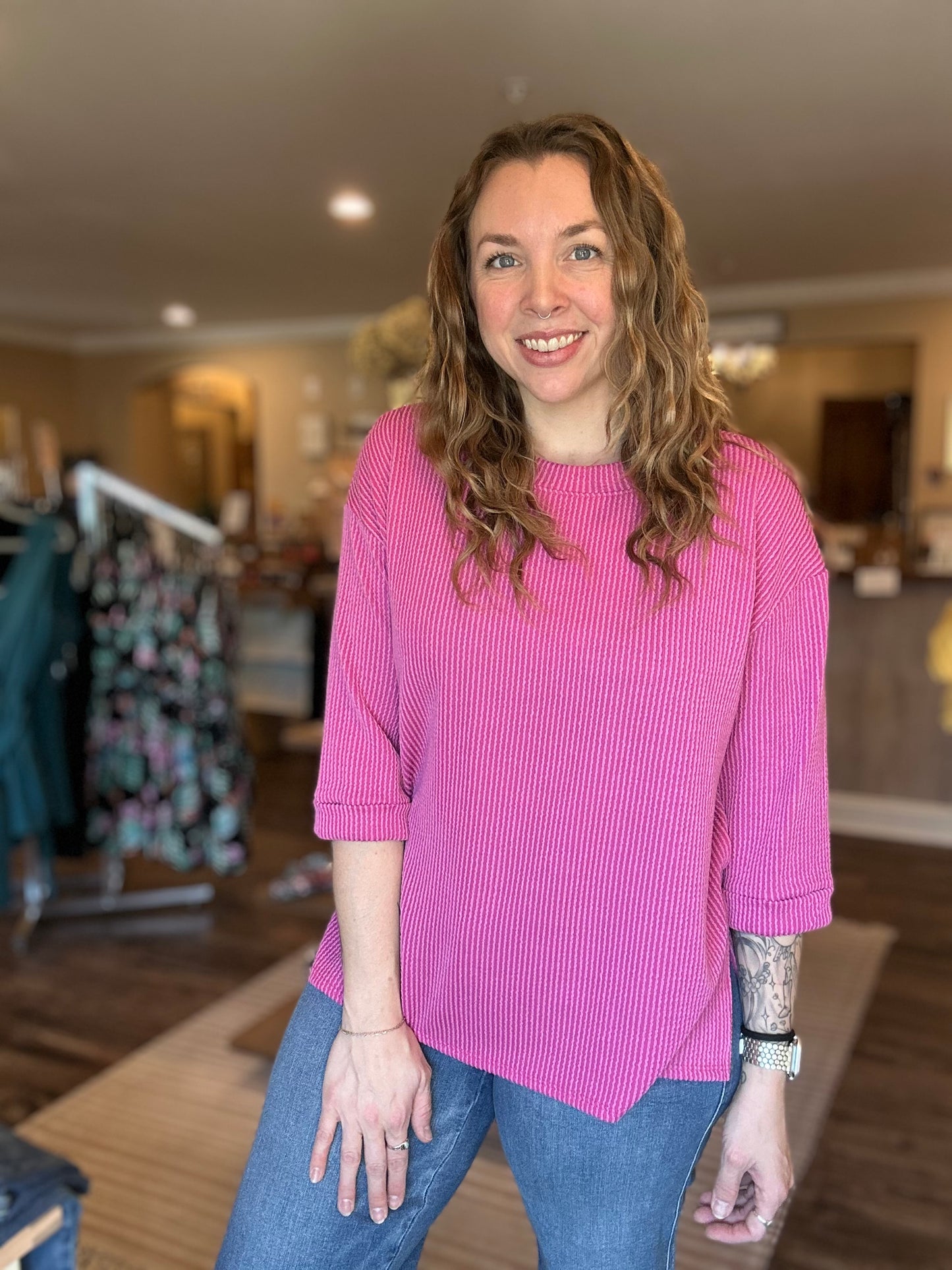Magenta Ribbed Top