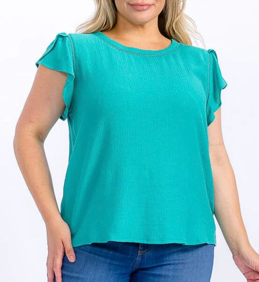 Curvy Emerald Back Button Blouse