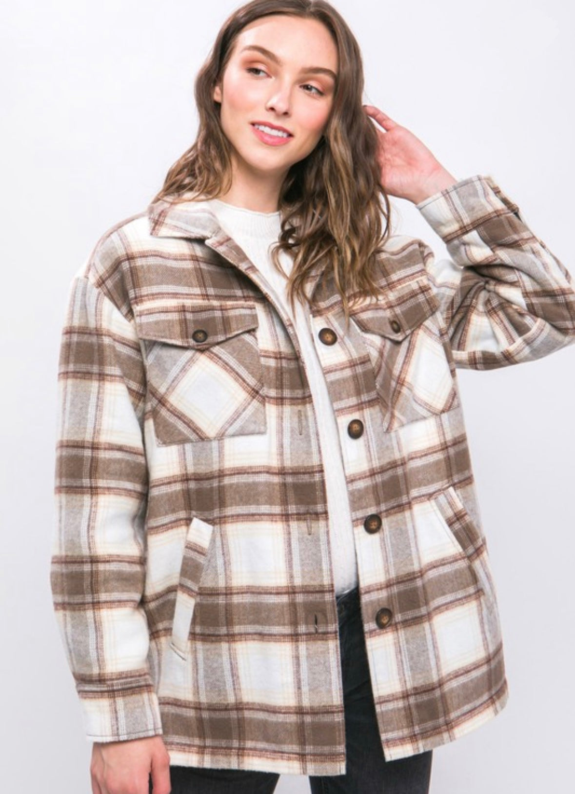 Cocoa Plaid Sherpa Lined Jacket