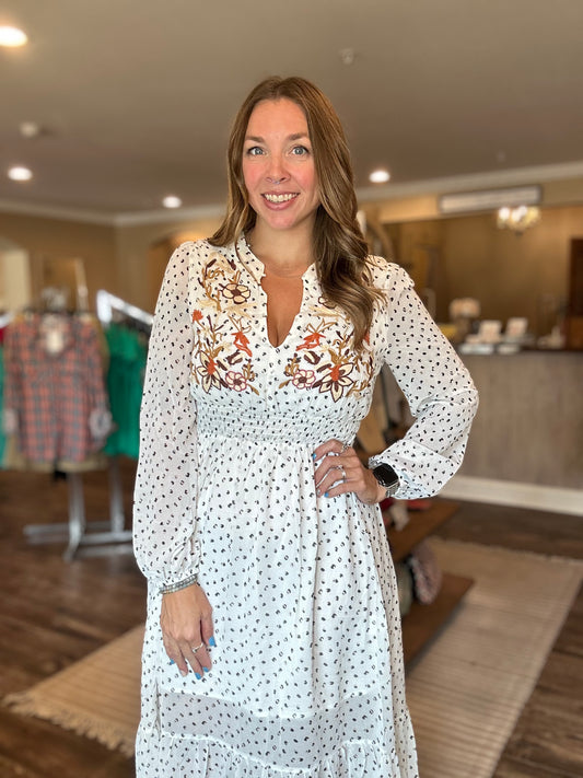 White Autumn Embroidered Dress