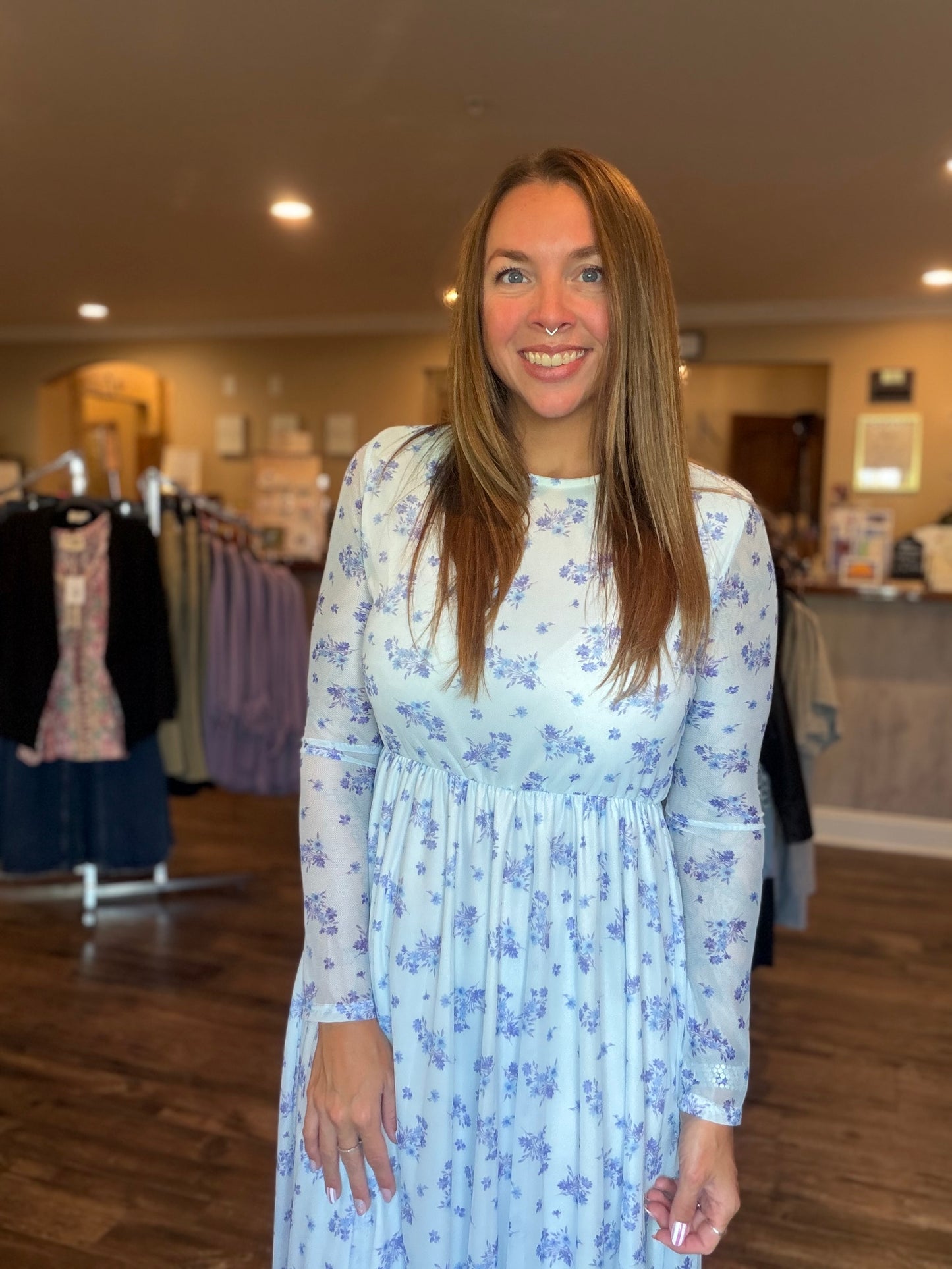 Light Blue Floral Midi Dress