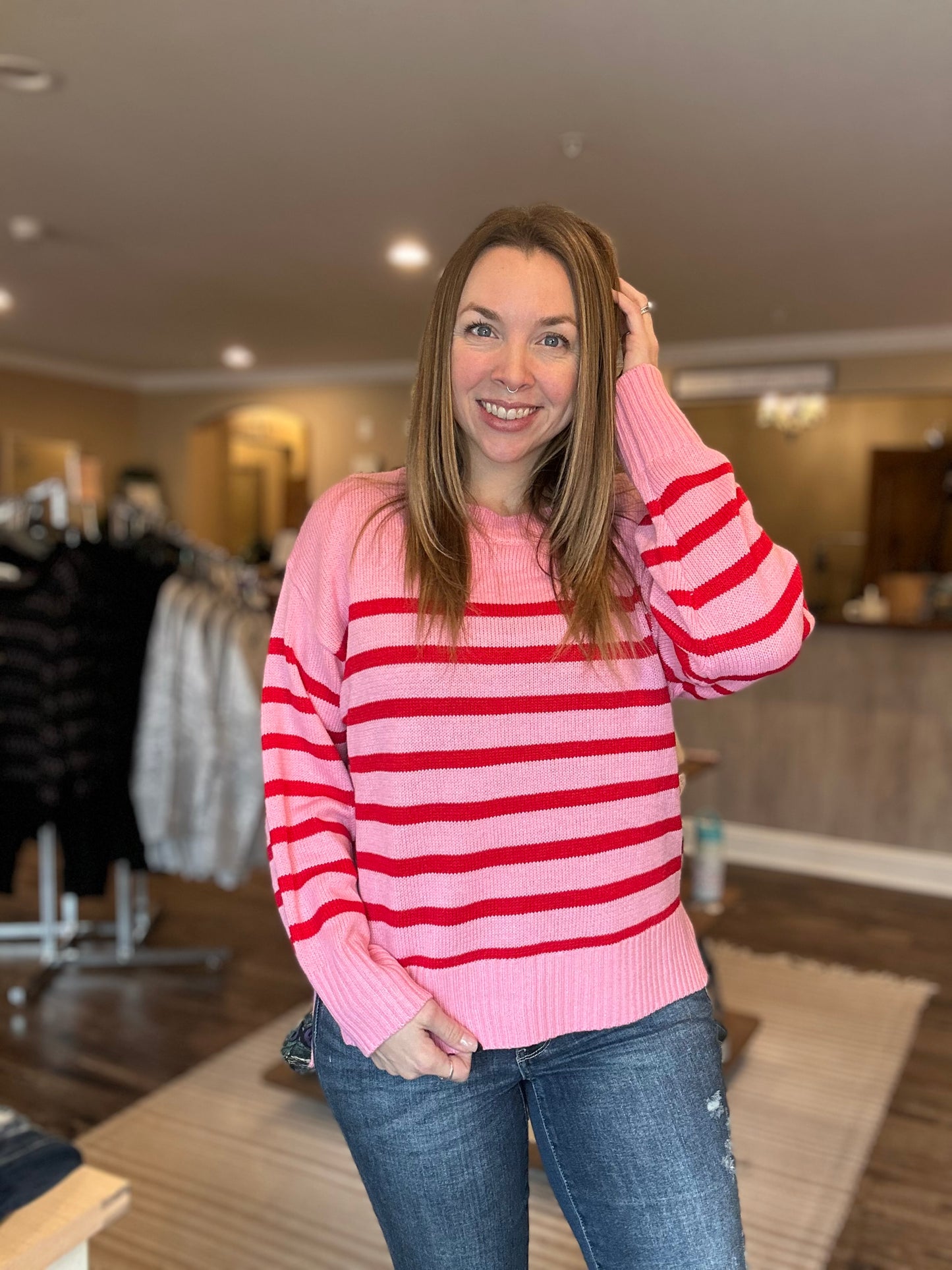 Pink Striped Sweater (S-3XL) *ALL SALES FINAL*