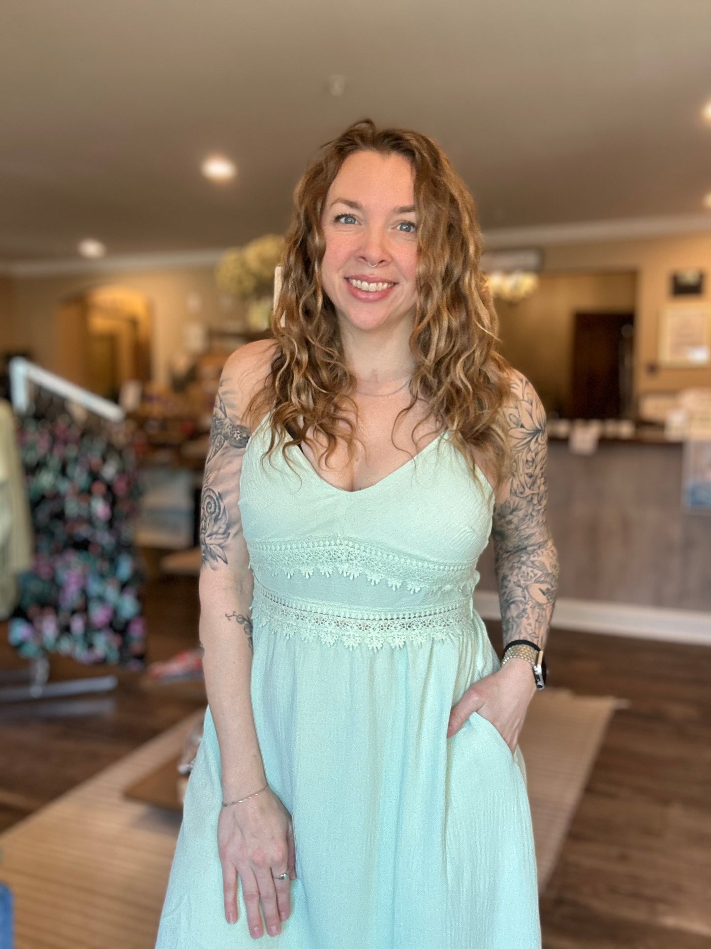 Mint Lace Pocketed Dress *ALL SALES FINAL*