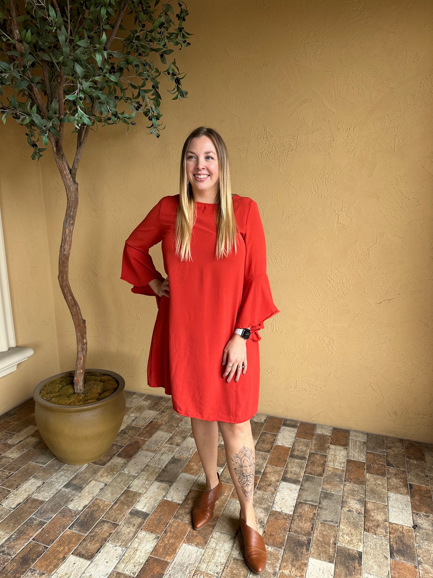Rust Bell Sleeve Dress