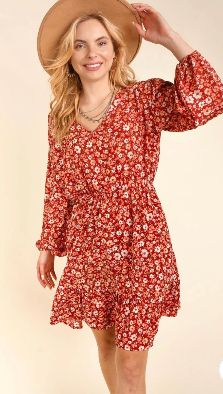 Curvy Rust Floral Dress